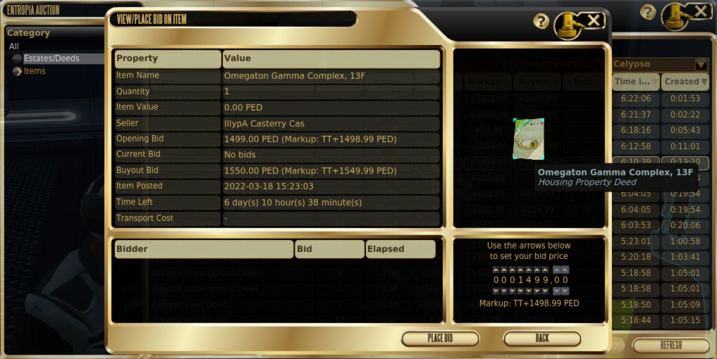 Calypso auction window